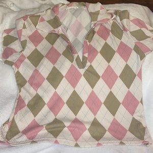 Pink and green shirt with collar